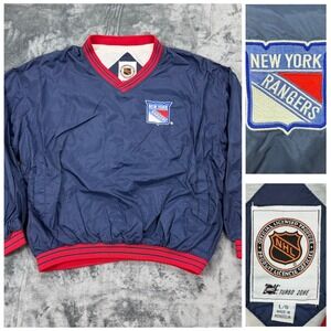 Vtg New York Rangers NHL Turbo Zone Windbreaker Pullover Navy Blue Mens Large